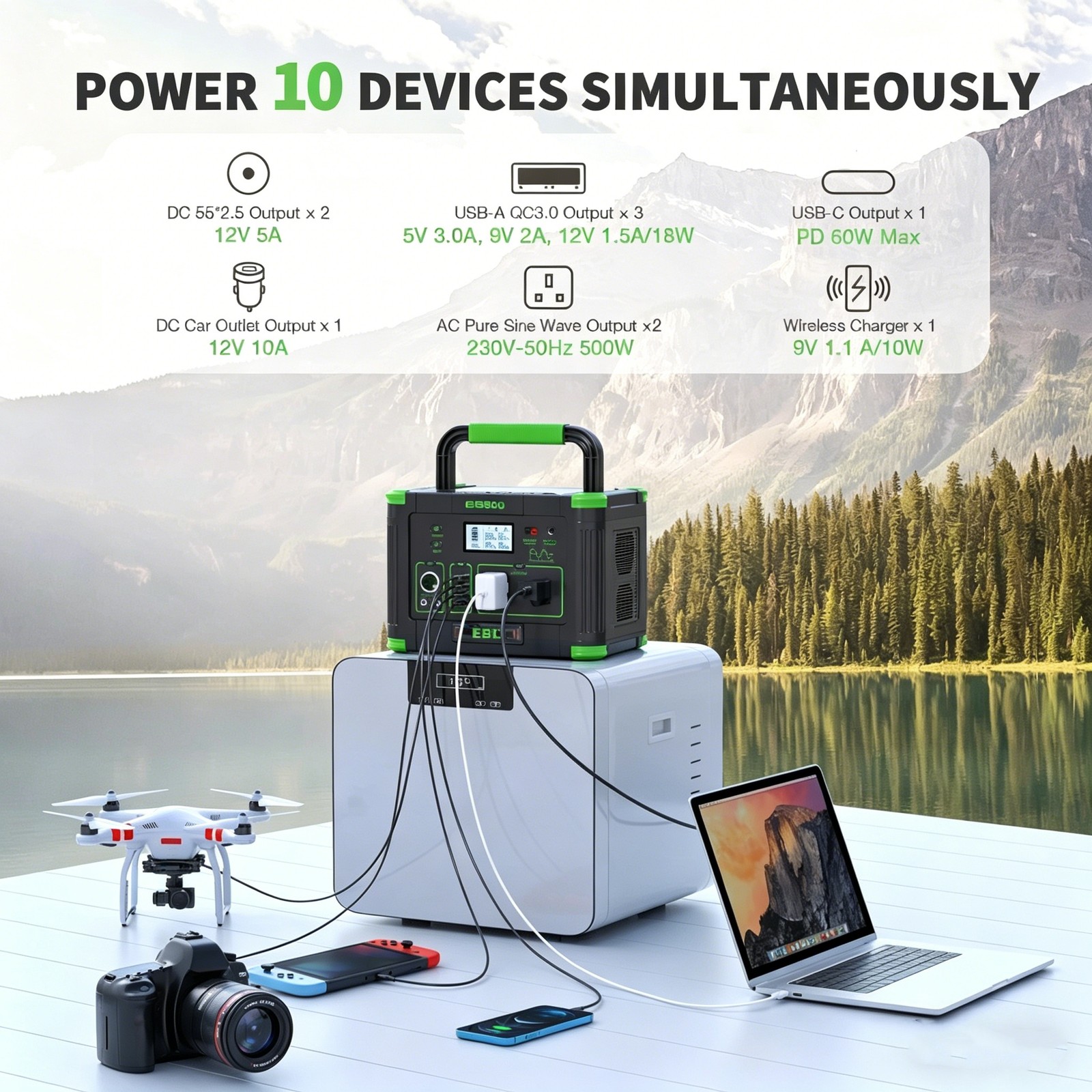 EBL 500W 519Wh Lithium-ion Battery Power Station Portable Solar Generator RV