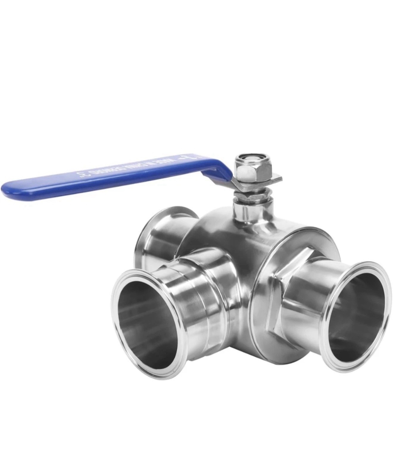 3″ Tri Clamp Sanitary 3-Way T Port Ball Valve, PTFE Seat, Stainless Steel 304