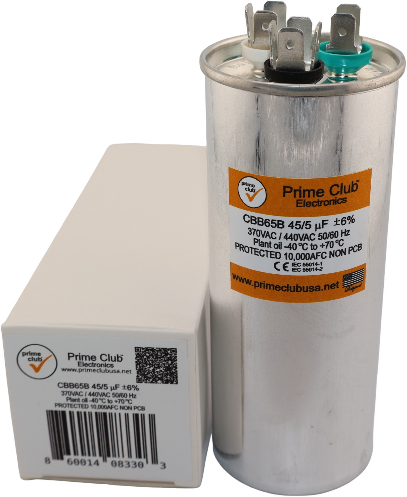 45+5 uF ±6% 370V/440VAC Dual Round Capacitor Carrier Lennox Goodman Genteq Trane