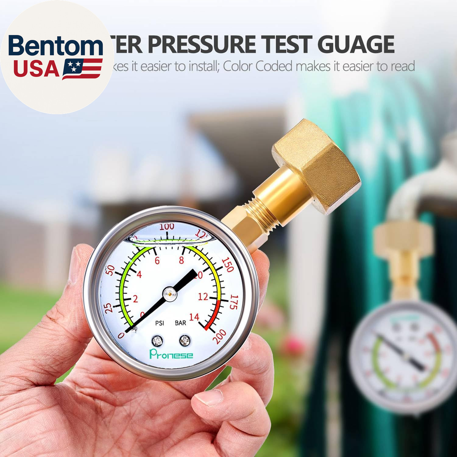 Stainless Steel Water Test Pressure Gauge Kit 2″ Dial Size,Gauge+12″ EPDM Rubber