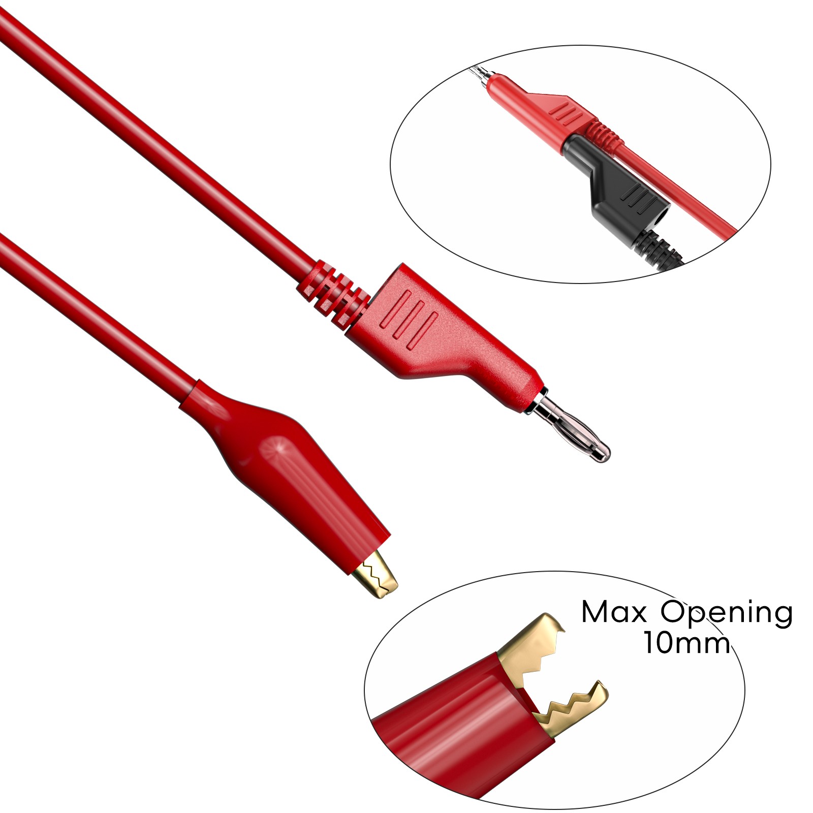 Stackabe Banana Plug to Alligator Clips Test Leads Flexible Wire Cable Red Black