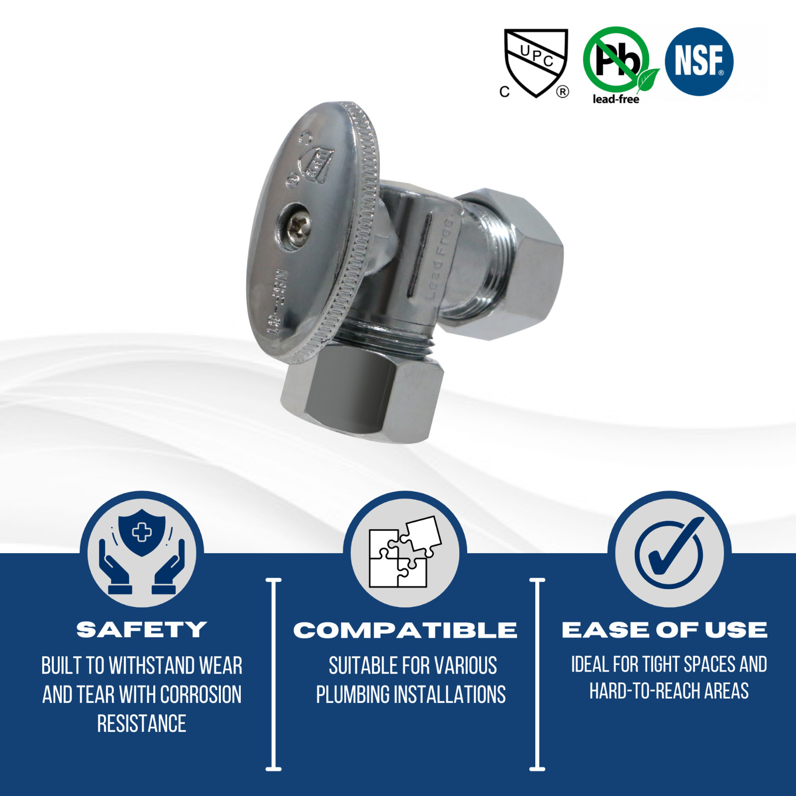 1) 5/8″ OD X 5/8″ OD COMPRESSION ANGLE BALL VALVE, 1/4 TURN, LEAD FREE BRASS