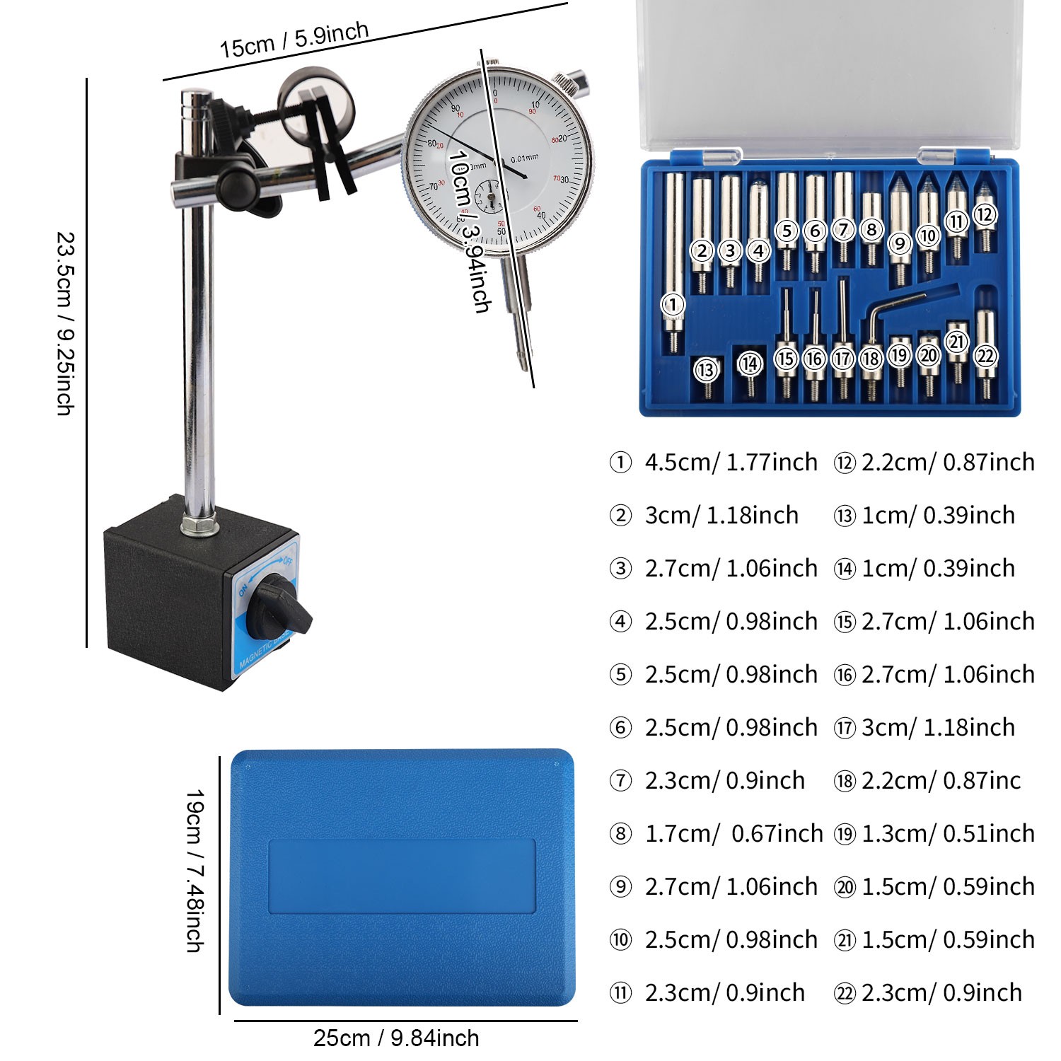 Dial Indicator with Magnetic Base 0.001″Precision Gauge Test Indicator Point Set