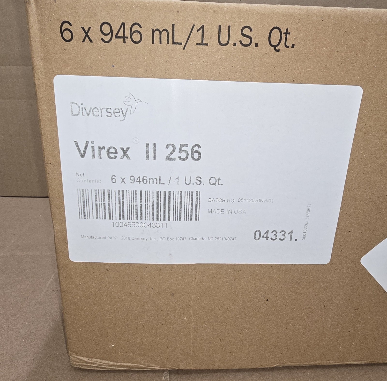 VIREX Diversey II 256 04331 One-Step Disinfectant Cleaner & Deodorant, Case of 6