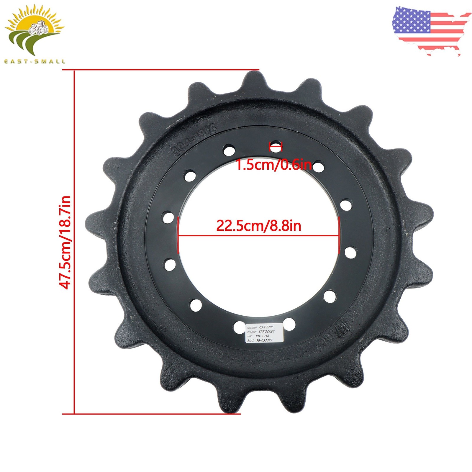 304-1916 Sprocket For CAT 289D 289D3 289DLRC 299C 299D 12 Bolt Hole 17Teeth