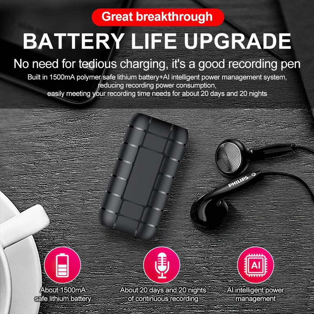 64GB Portable Voice Activated Recorder for Lectures & Meetings, Audio Recording