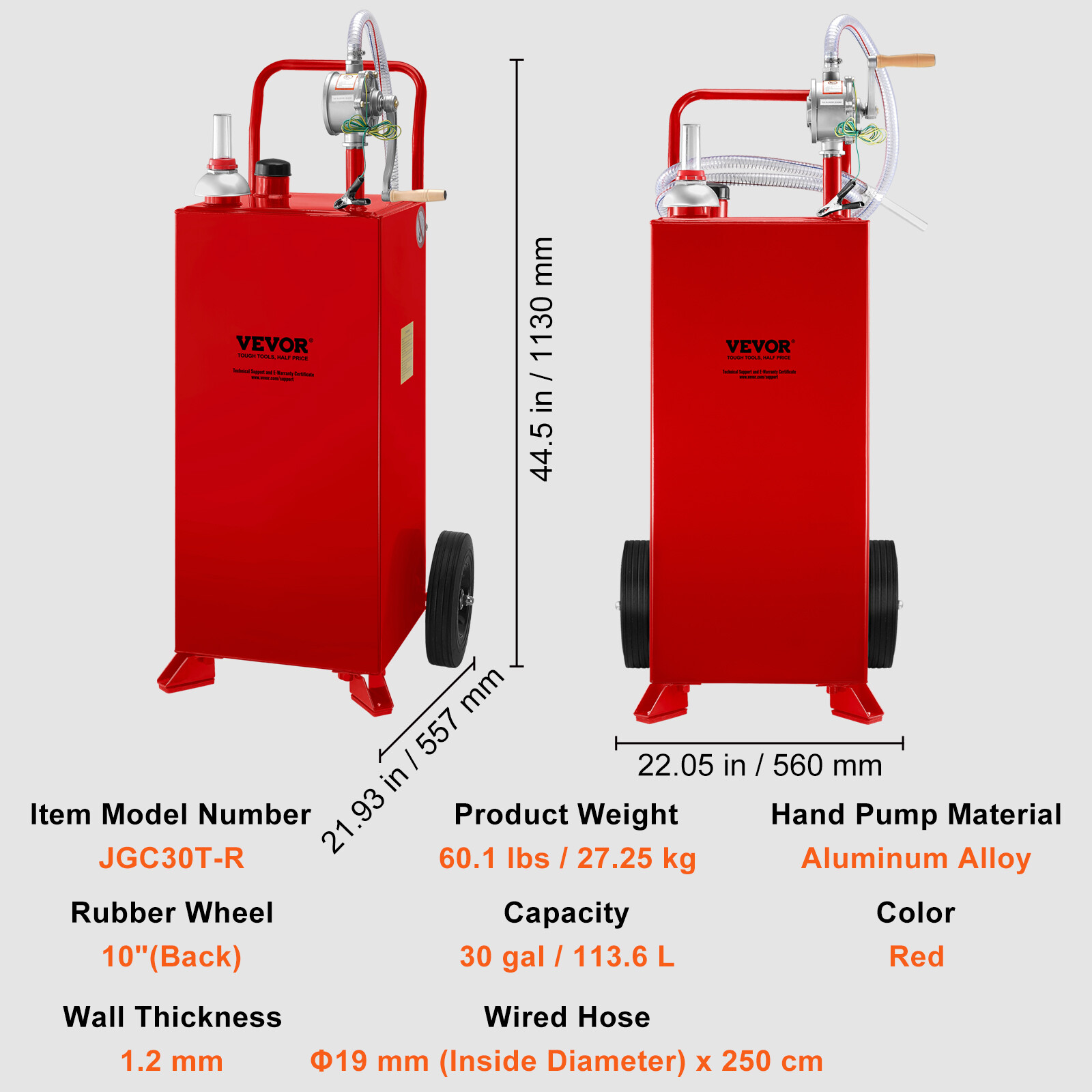 30 Gallon Gas Fuel Diesel Caddy Transfer Tank Container w/ Rotary Pump 10ft Hose