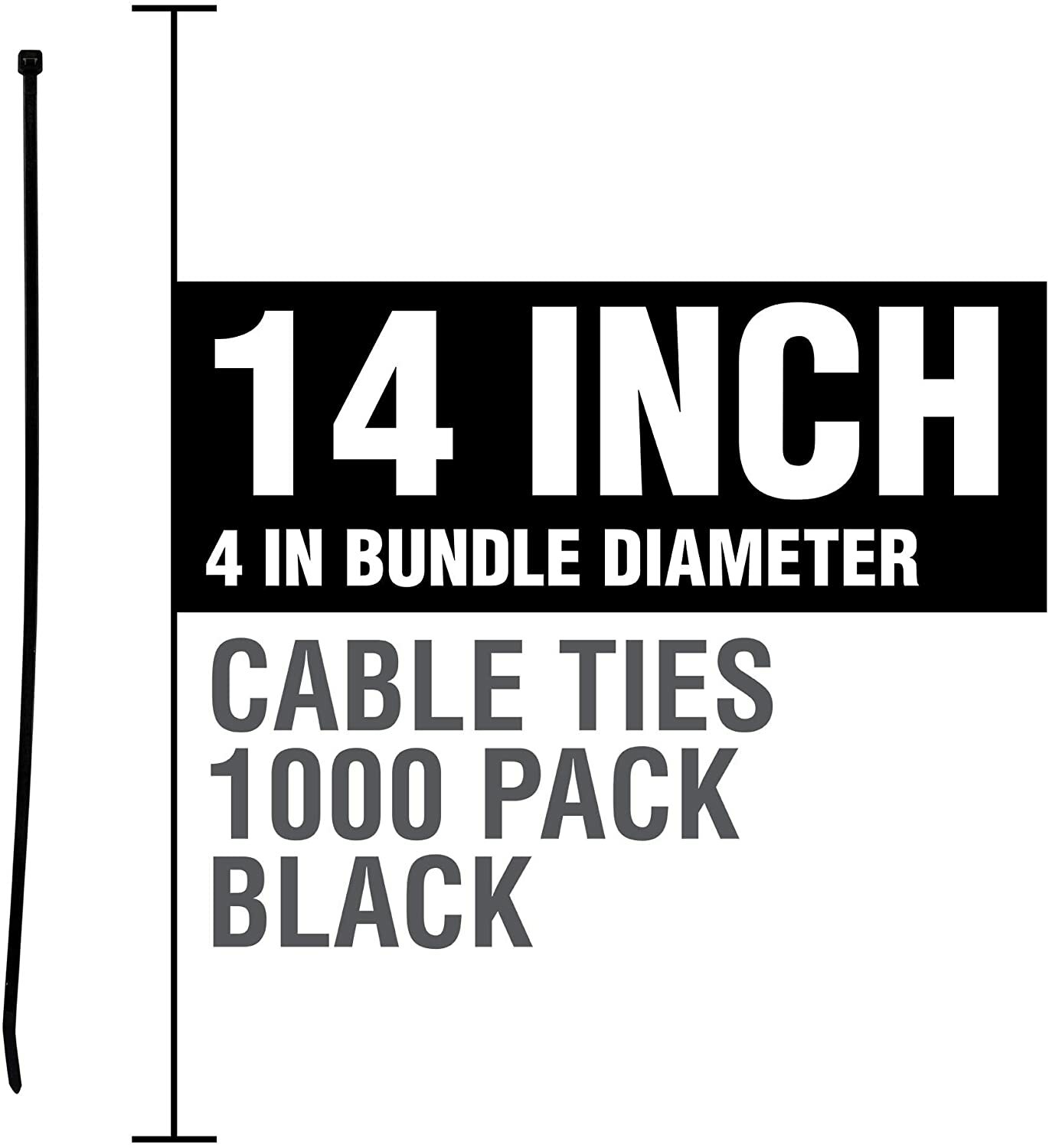 1,000 Pack UV Black Cable Ties 14-in 50 Lb Tensile 14-in
