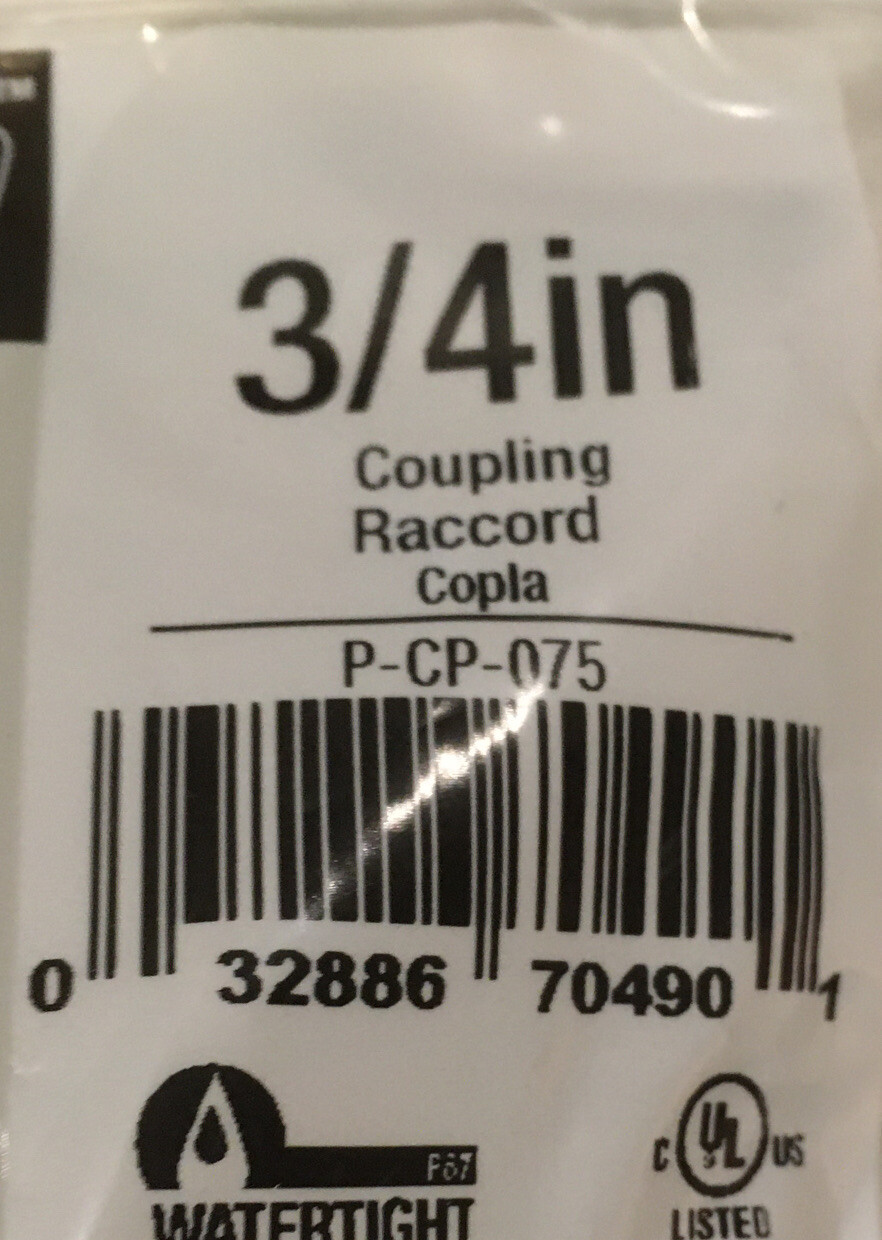 [2 Pack]Southwire SimPush 3/4” Push Install PVC Conduit Couplings # P-CP-075