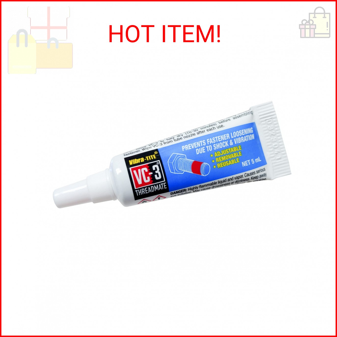 Vibra-TITE 213 VC-3 Threadmate Threadlocker, -65 to 165 Degree F, 5mL Tube, Red