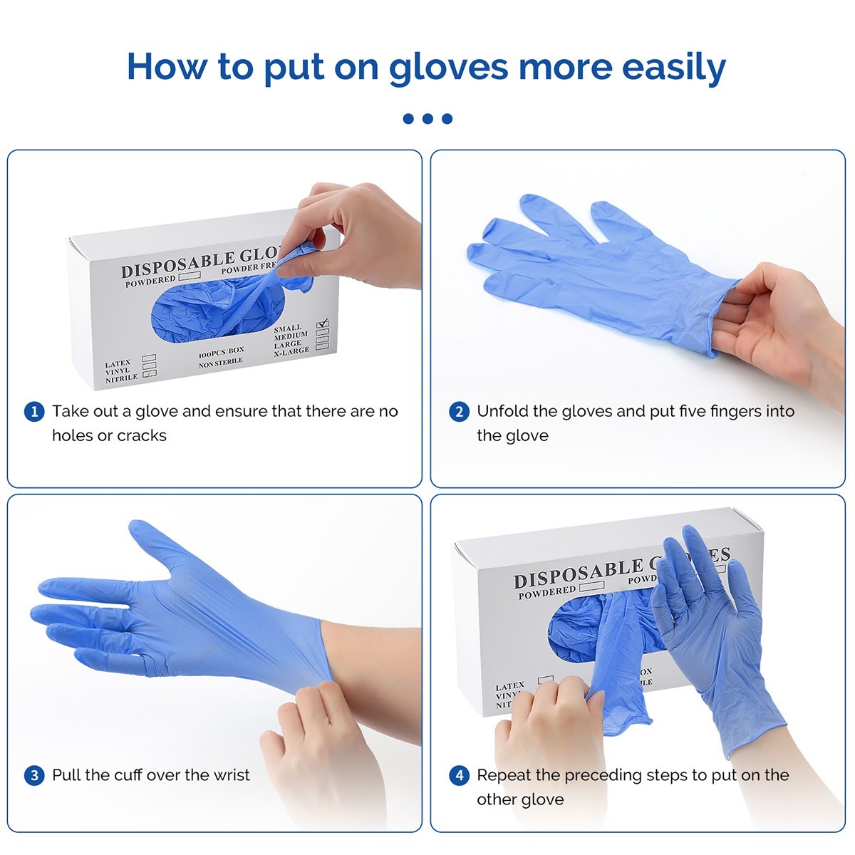 4 Mil Medical Grade Blue Nitrile Exam Latex Free Gloves S/M/L/XL