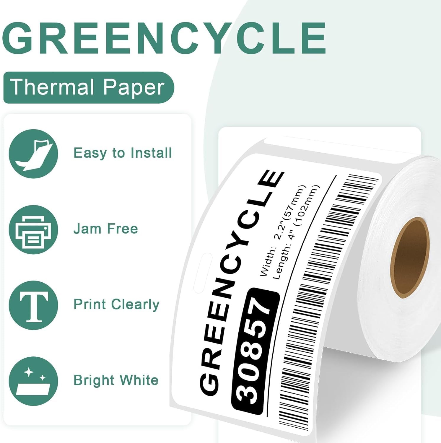 GREENCYCLE 5 Roll (250 Labels/Roll) 30857 (2-1/4″ 2-1/4″ X 4″, Black on White