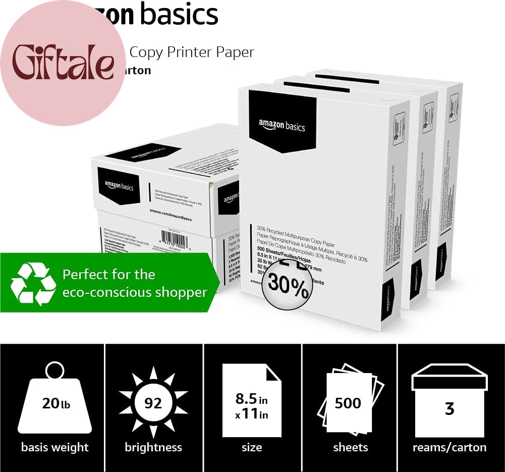 30% Recycled Multipurpose Copy & Print Paper, 8.5 X 11 Inches, 20 Lb Weight, 92