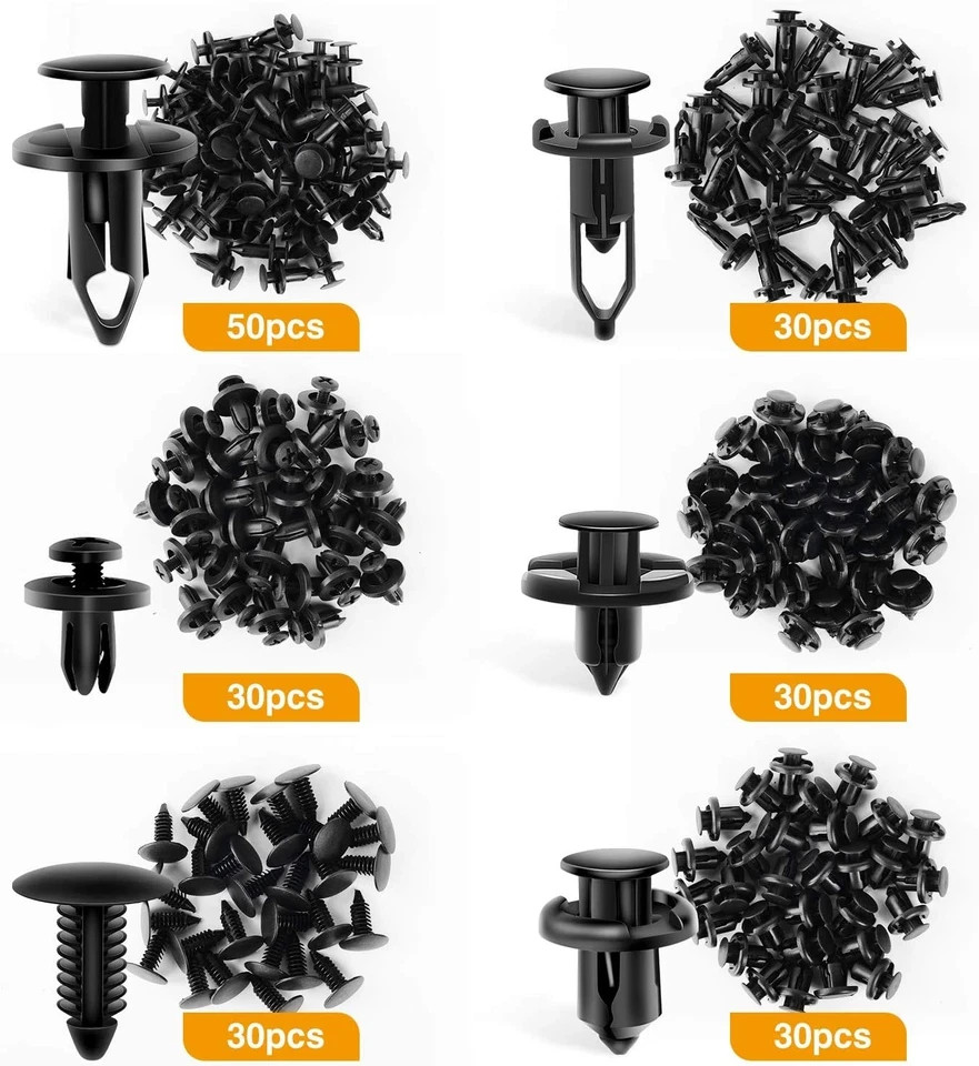 200Pcs Car Push Fender Clips Retainer Fasteners Bumper Rivet Assortment Kit