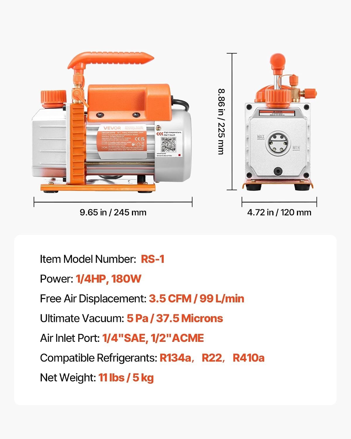 Efficient 1/4 HP Rotary Vane Vacuum Pump – Ideal for Automotive AC & HVAC Repair