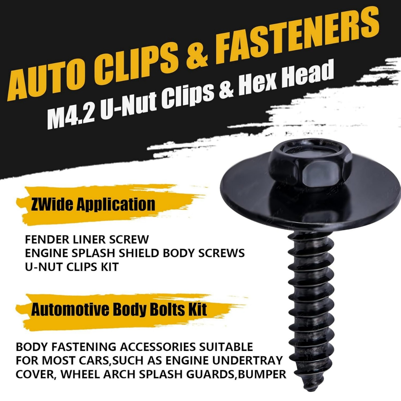 50PCS Universal M4.2 Fender Liner Screws U-Nut Clips Car Engine Splash Fasteners