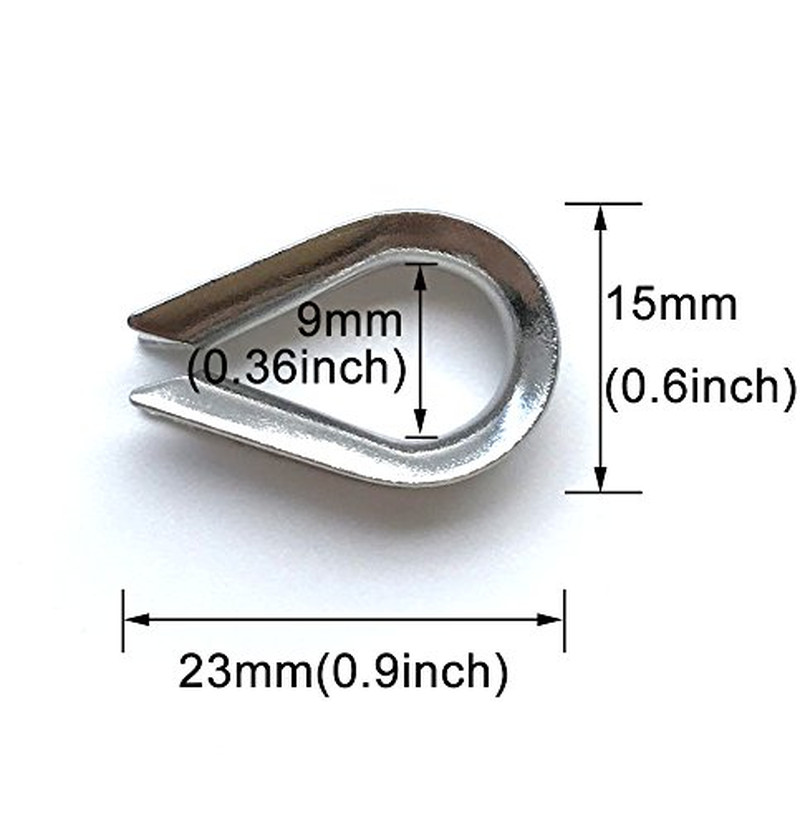 M3 Stainless Steel Thimbles for 1/8 Inches Diameter Wire Rope 50 PCS