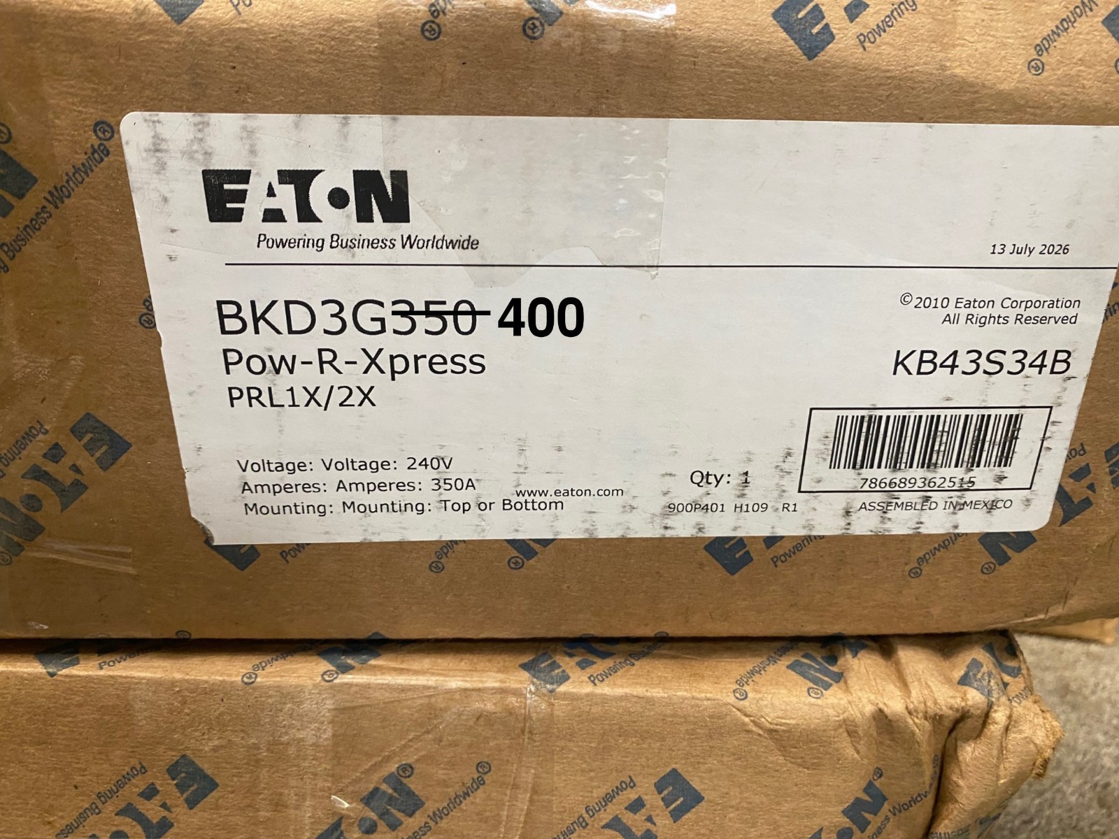 Eaton BKD3G400 PDD33G0400TFAN 3P 400 Amp 240 Volt Main Circuit Breaker Kit