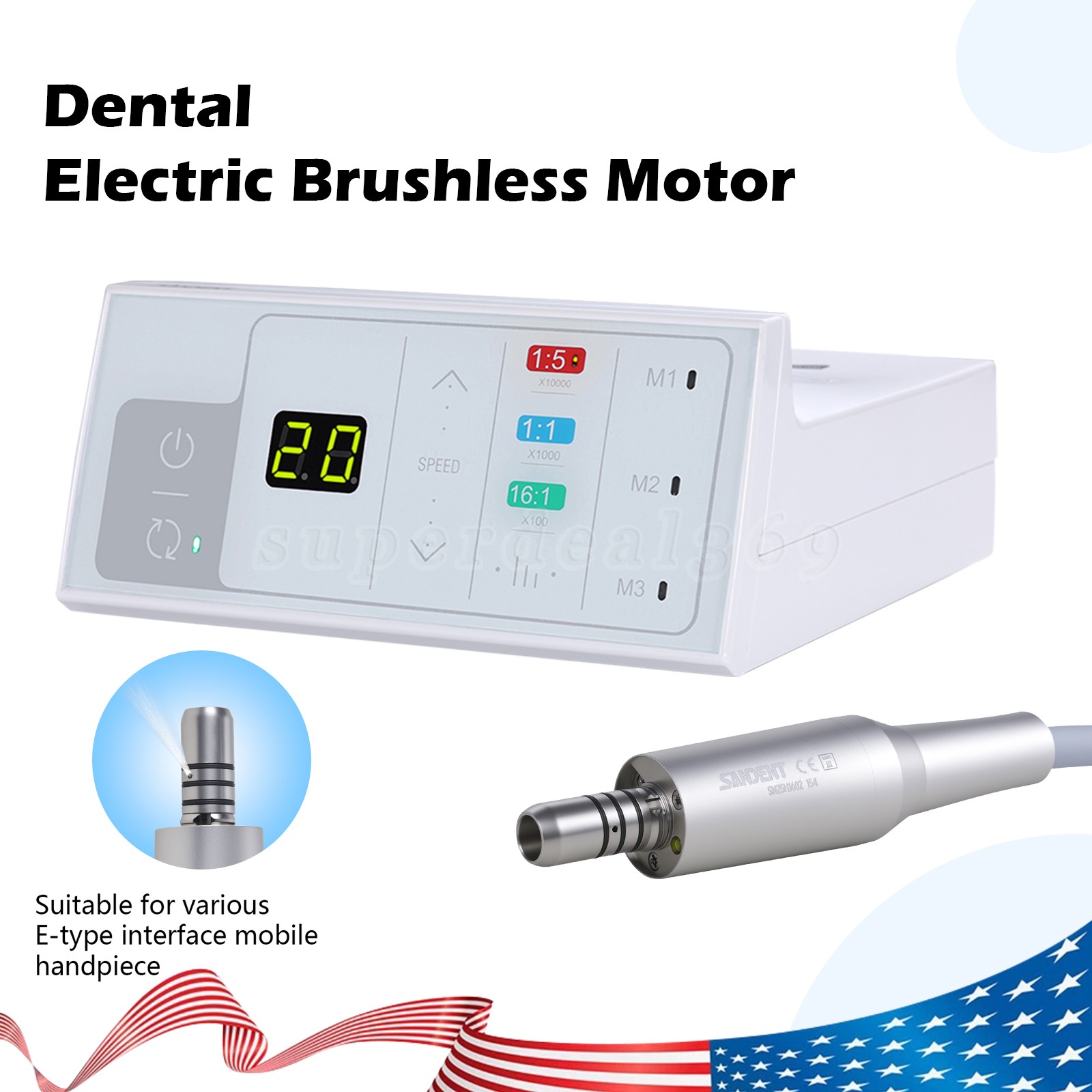 Dental Electric Handpiece Motor System LED Brushless Built-in 1:1 1:5 16:1 Modes