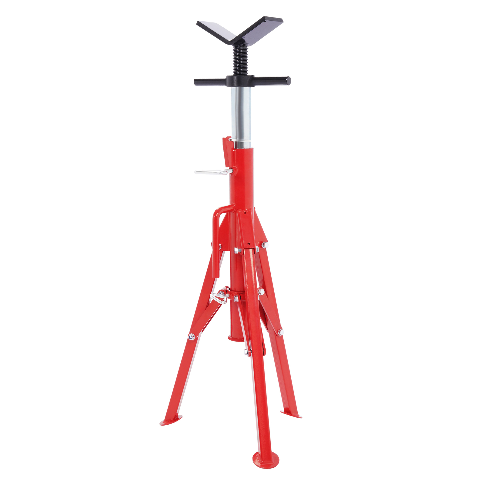V-Head Pipe Stand Folding Tripod Jack 28″-52″ Height 12″ Pipe 2500LB Steel Red