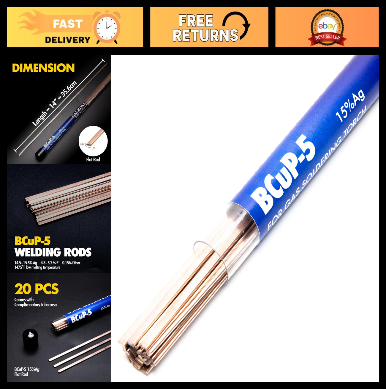 20 Sticks 15% Silver Brazing Rods 0.050″ x 1/8″ x 14″ for HVAC, Refrigeration, W