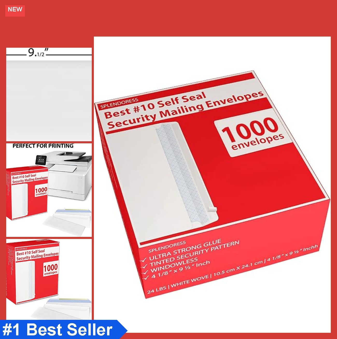 Self Seal #10 Envelopes 1000 Count Security Tinted 4.125 x 9.5 Inches 24lb