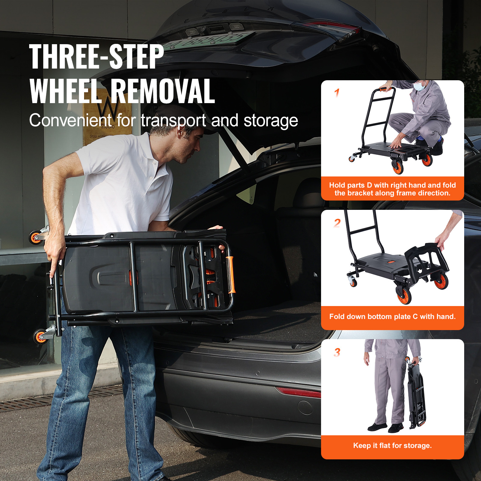 VEVOR Aluminum Hand Truck 2 in 1 Folding Dolly Cart 300 lbs Capacity Heavy Duty