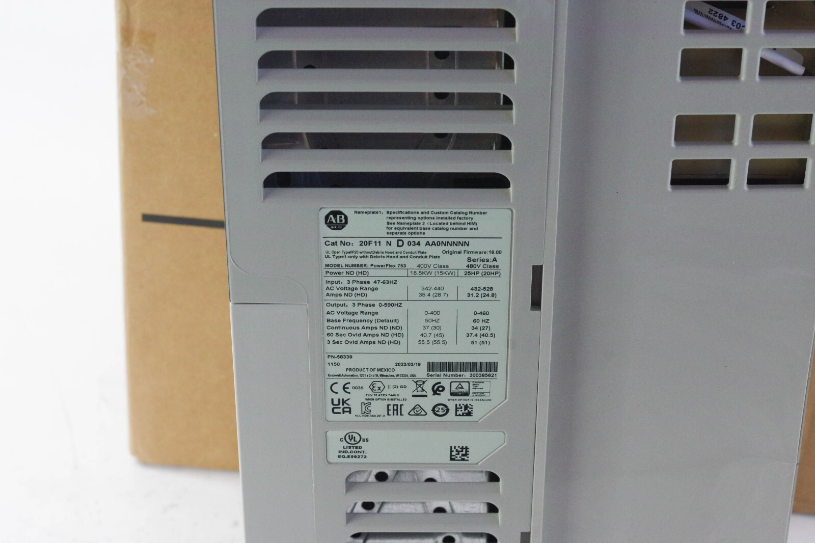 2023 Allen Bradley 20F11ND034AA0NNNNN /A 753 AC Drive Ser A 25HP US Free Tax