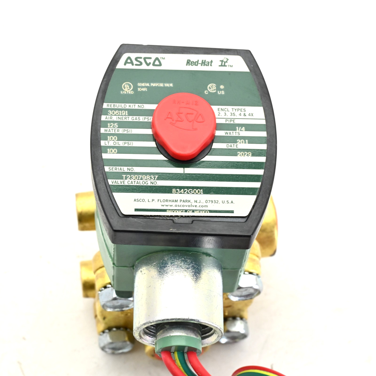 ASCO Red-Hat 8342G001 Solenoid Valve, 4-Way, 2-Position, 1/4 in Pipe, 110/120VAC