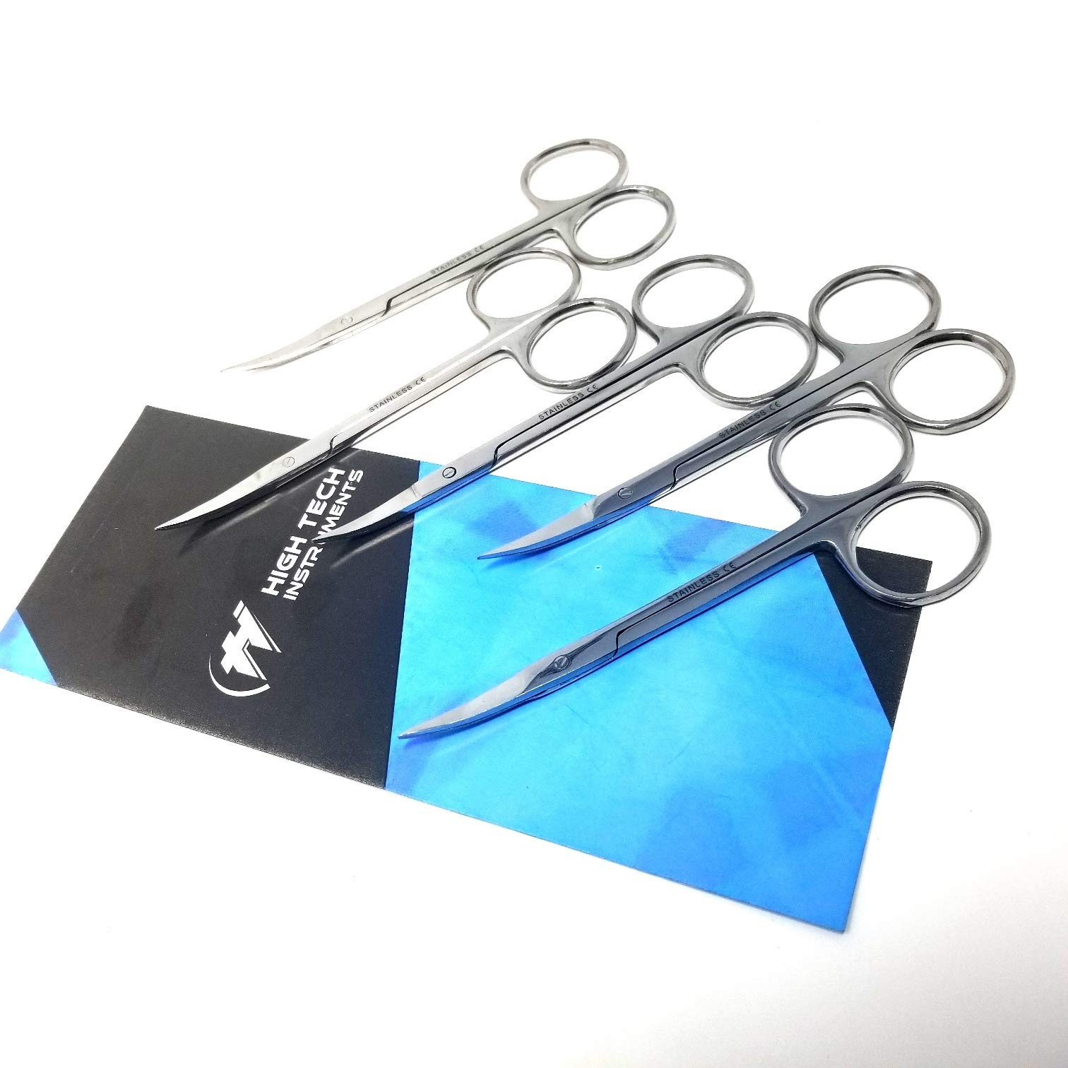HTI BRAND Iris Micro Dissection Lab Sharp Scissors, Curved, 4.5″ (11.43cm) Fi…