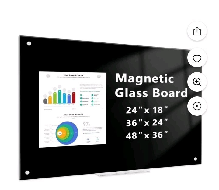 Black Glass Dry Erase Board 24×18 Magnetic Glass Board Frameless Black Glass…