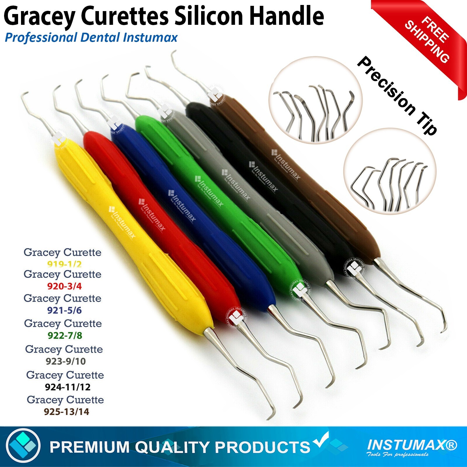 Dental Gracey Curettes 7Piece Silicone Handle Surgical Root Canal Cavity Removal