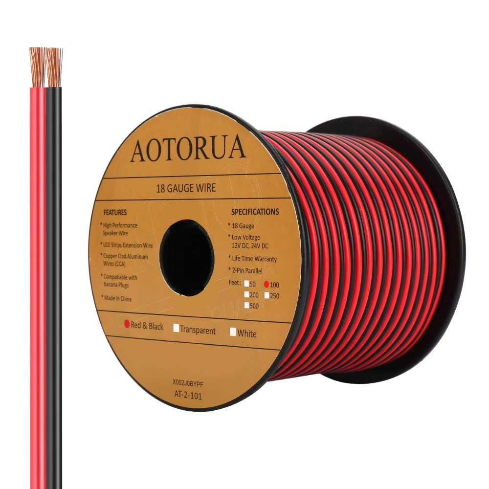 100FT 18/2 Gauge Red Black Cable Hookup Electrical Wire, 18AWG 2 Conductor 2 Col