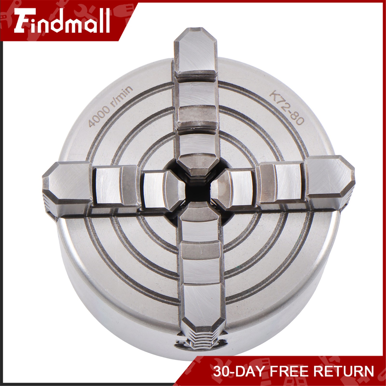 Findmall K72-80 4 Jaw Chuck 3″ 80mm Independent Metal Lathe Chuck