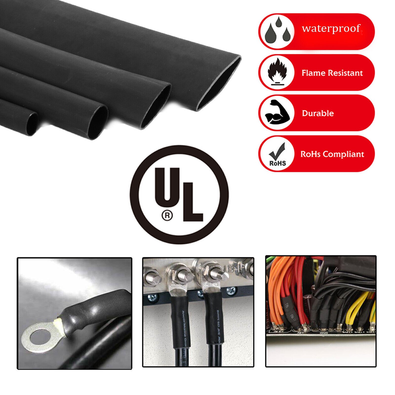 Waterproof Marine Grade Heat Shrink Tubing 4:1 Ratio Wire Dual Wall Adhesive Kit