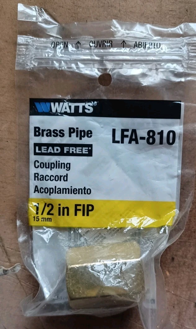 New Watts brass pipe 1/2″ 15mm in fip coupling