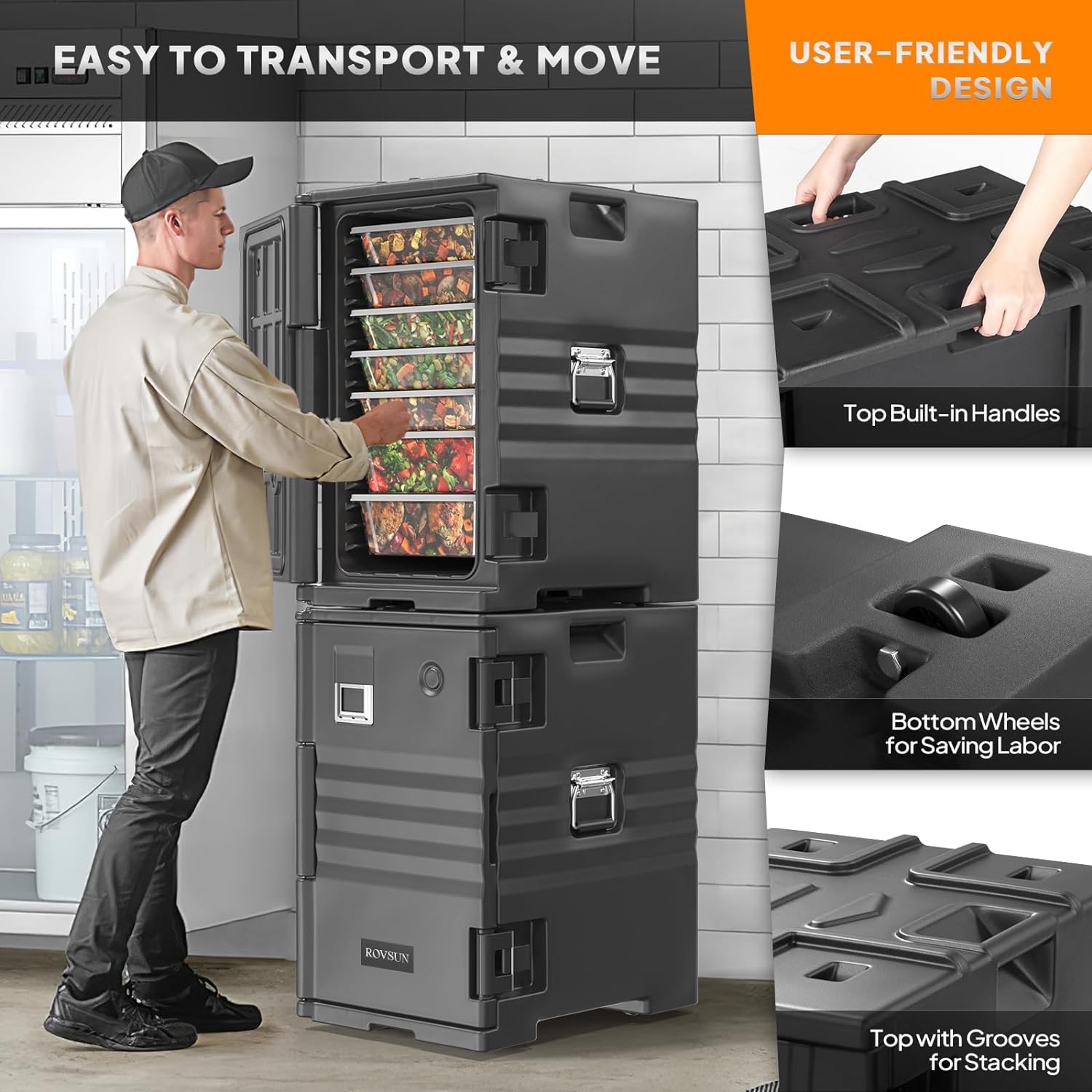 109 QT Insulated Food Pan Carrier, Hot Box Food Warmer w/Wheels / Double Buckles