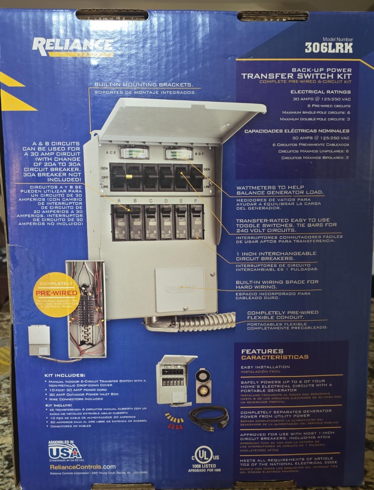 Reliance Controls Pro/Tran Series 31406CRK Transfer Switch Kit, 1-Phase, 60 A