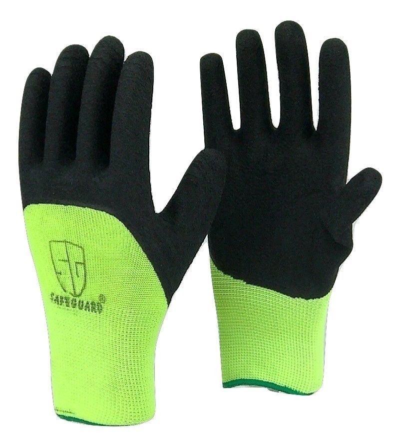 Lot Safeguard High Visible Green Knit Latex Palm Coated Nylon Work Gloves