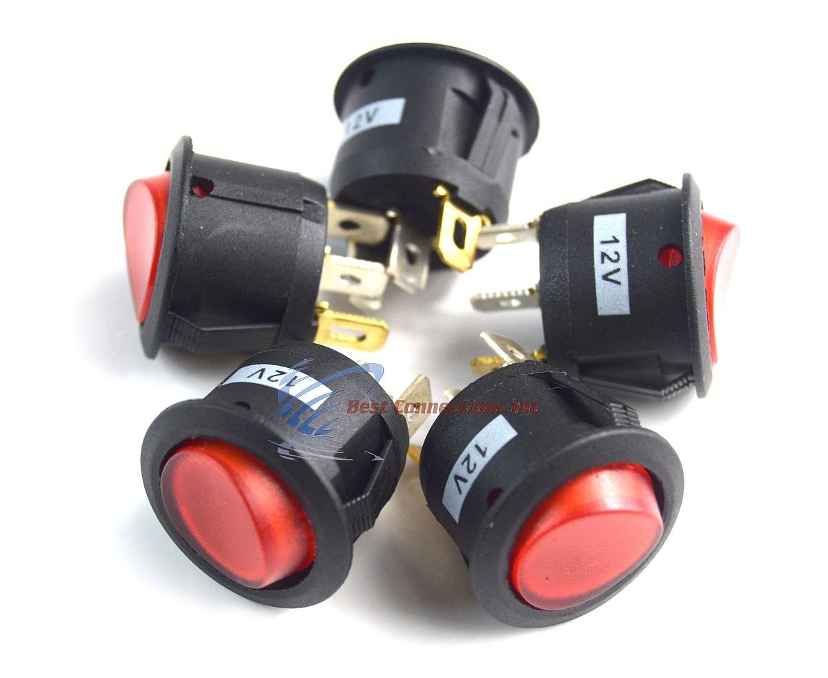 5 PCS 12 Volt Round 3 Prong Red LED Rocker Switch Car SPST Toggle Switch 12V