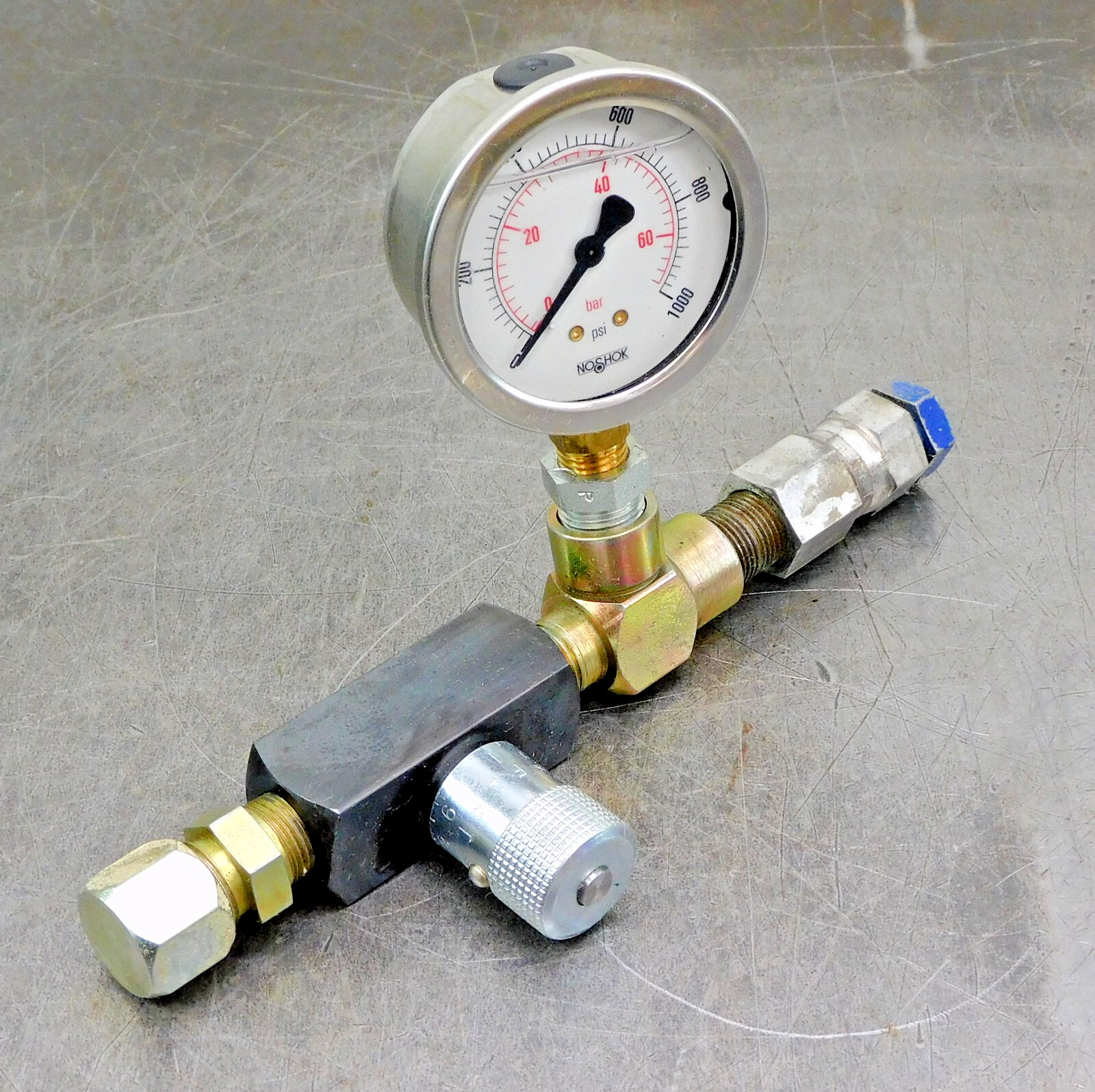 Parker N600S Needle Valve 5000 PSI w/ Noshok Pressure Gauge 1000 PSI Assembly