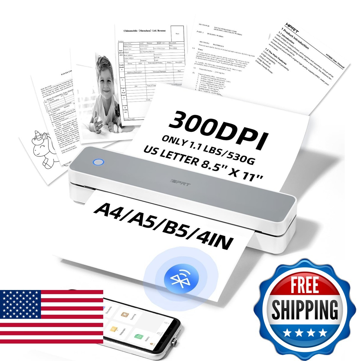 iDPRT MT610 Pro Portable Wireless Printer 300DPI Thermal for PC Smartphone White