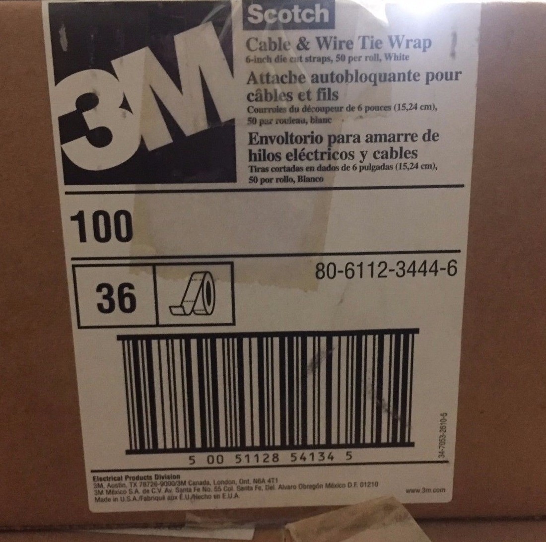 3M 100-6ST-WHITE Hook & Loop Fastener, Tie Wraps (1 roll)
