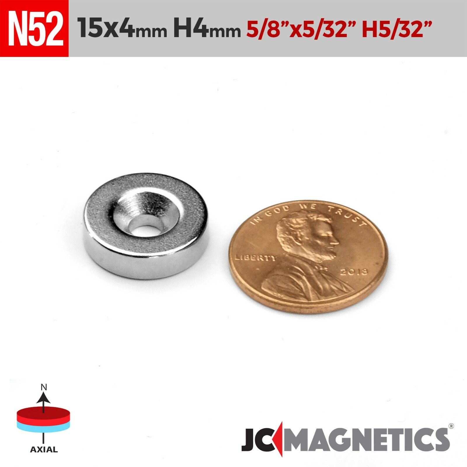 15mm x 4mm Hole 4mm N52 Strong Countersunk Ring Disc Rare Earth Crafts Magnets