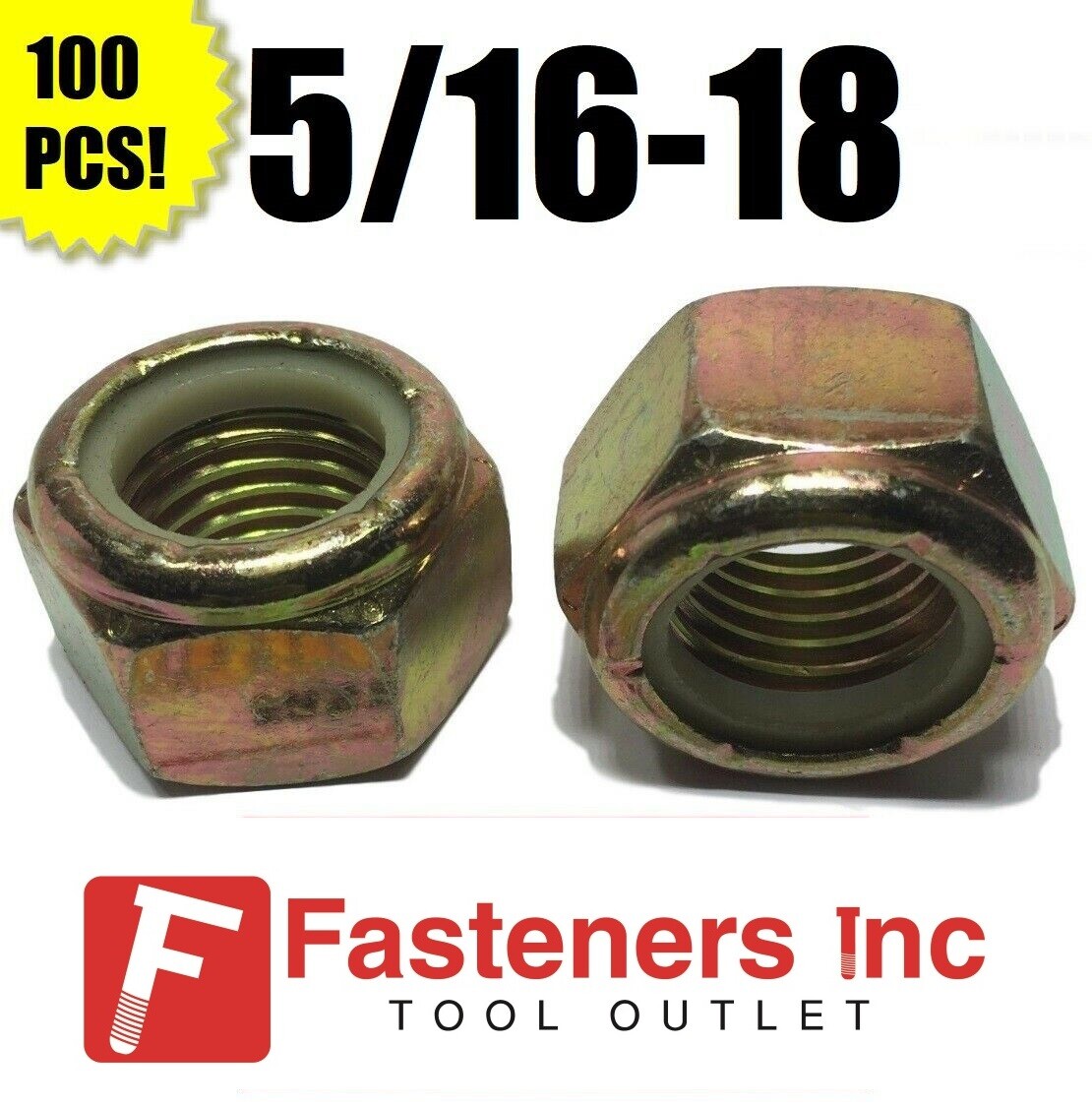 (Qty 100) 5/16-18 Grade 8 Nylon Insert Lock Nuts Nylock Yellow Zinc Plated