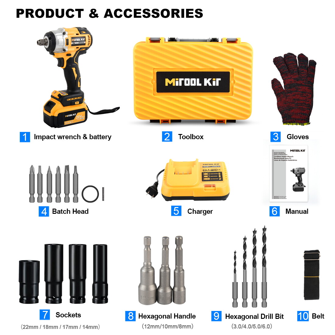 20V Cordless Impact Wrench Kit with Batteries & Charger Brushless Motor