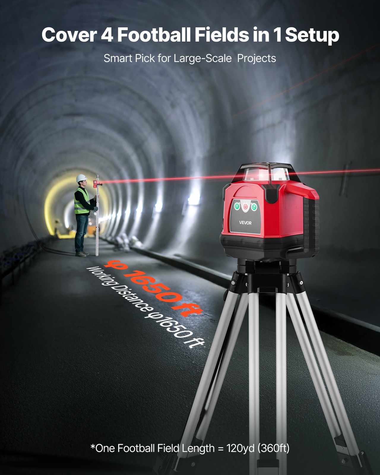 VEVOR 1650ft Rotary Laser Level Kit Self Leveling Red Line 0.06 in/100 ft