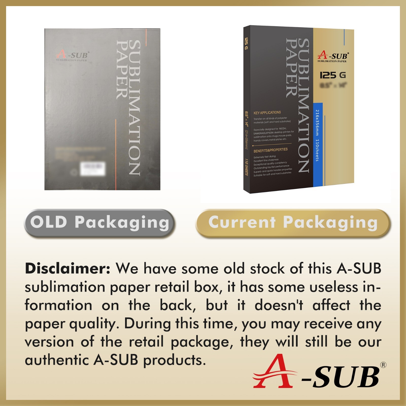1100 Sheets Wholesale A-SUB Sublimation Paper 13×19 125g Heat Transfer Inkjet