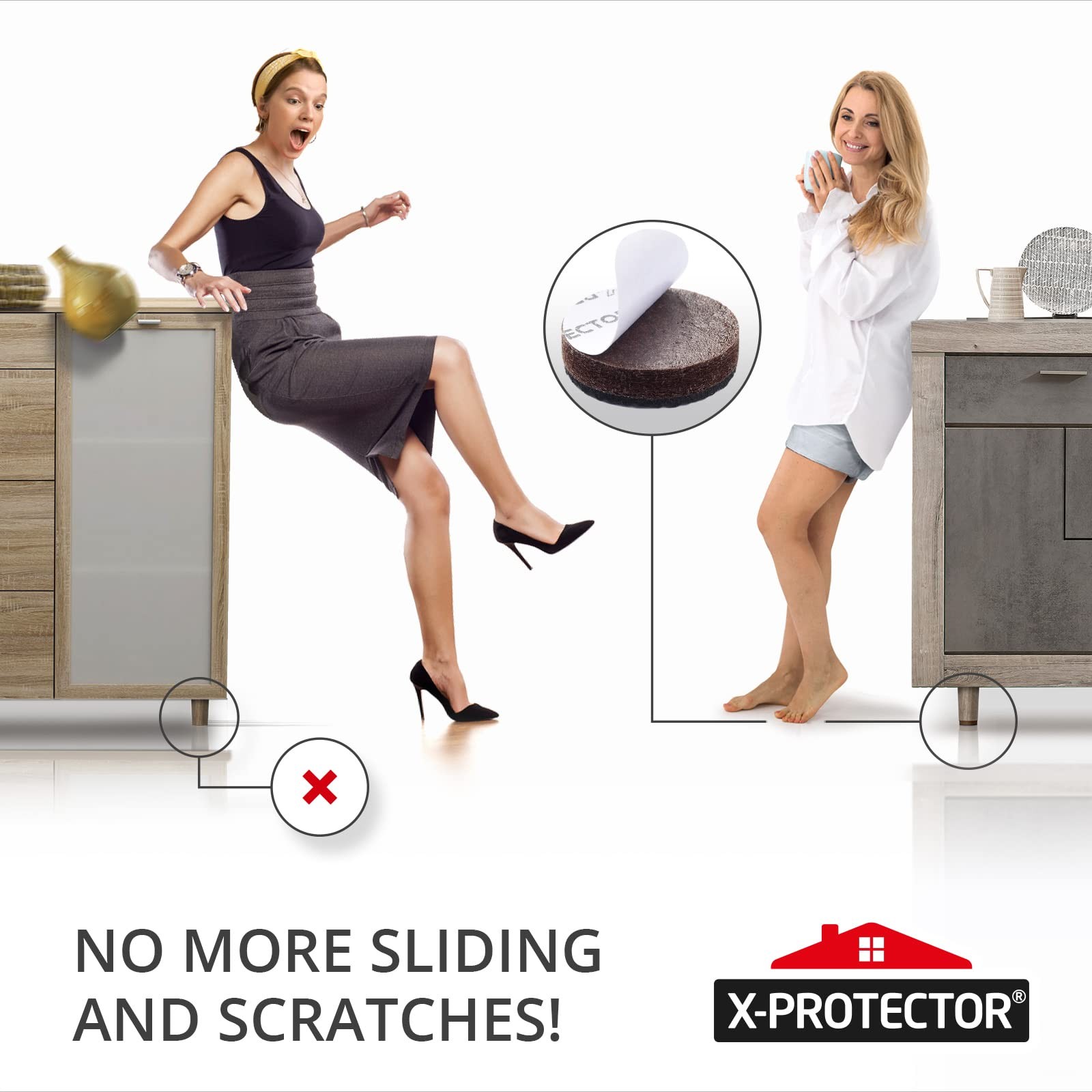 X-PROTECTOR Non Slip Furniture Pads – 8 pcs Premium 8 Round 2″, Black / Brown
