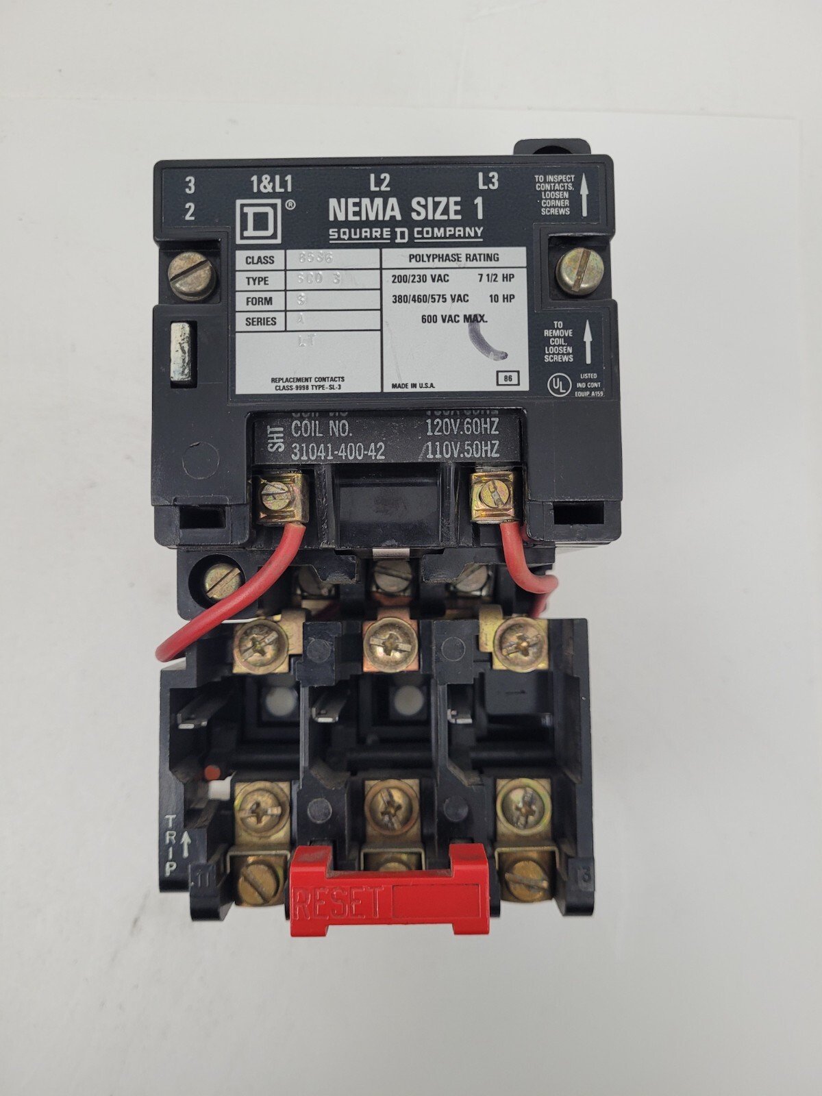 8536SCO3 Square D NEMA Size 1 Motor Starter 120V Coil – Next Day Option